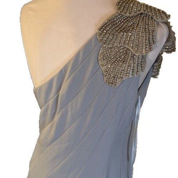 Mac Duggal 11810 Crepe One Shoulder‎ Gown With Crystal Flower Powder Blue Sz 6 - Picture 7 of 10